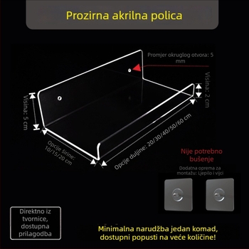 Akrilni zidni skladišni regal u obliku L i U, bez bušenja, za kupaonicu i kuhinju