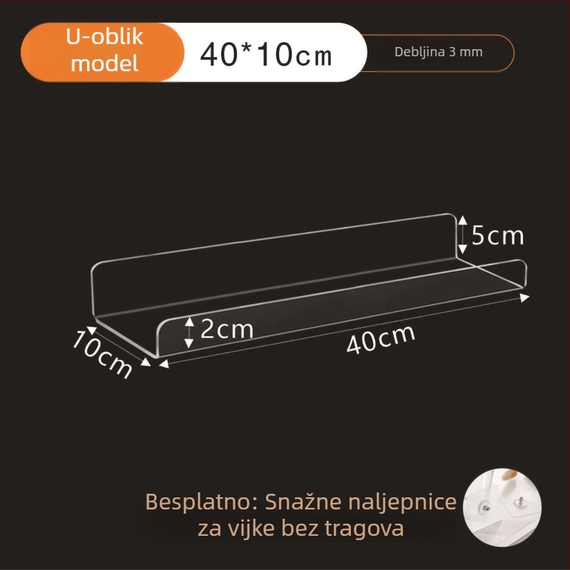Akrilni zidni skladišni regal u obliku L i U, bez bušenja, za kupaonicu i kuhinju