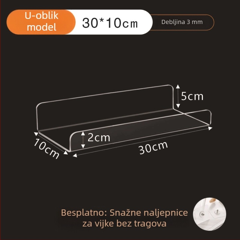 Akrilni zidni skladišni regal u obliku L i U, bez bušenja, za kupaonicu i kuhinju