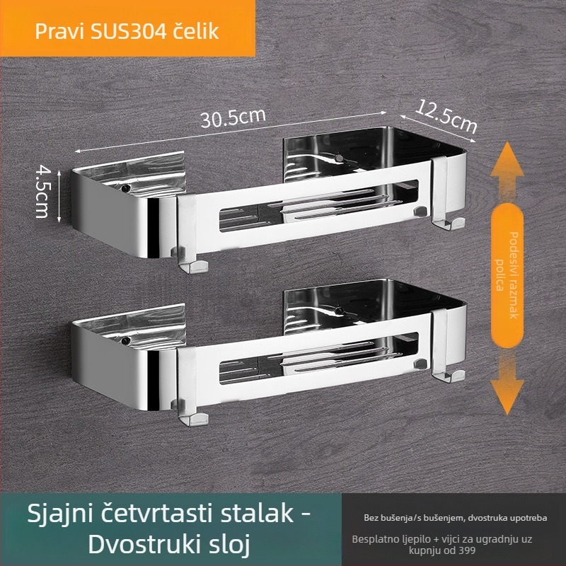 304 nehrđajući čelik, zidni ormarić za kupaonicu s trokutastom košarom, bez bušenja, 3 sloja