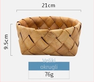 Ručni pleteni koš od drvenih pločica za pohranu voća, povrća i kuhinjskih potrepština.