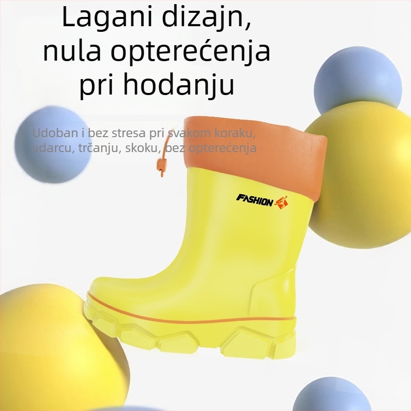 Dječje čizme za kišu srednje visine, vodootporne, s flis unutrašnjom, protuklizna potplat, za djecu 4–6 godina