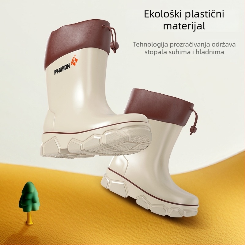 Dječje čizme za kišu srednje visine, vodootporne, s flis unutrašnjom, protuklizna potplat, za djecu 4–6 godina