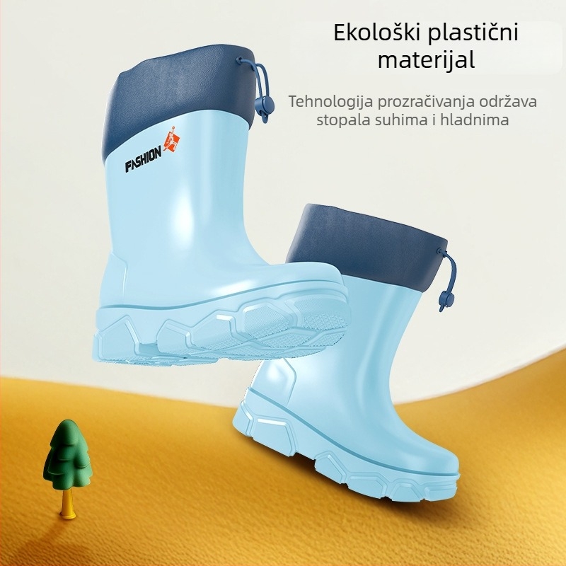 Dječje čizme za kišu srednje visine, vodootporne, s flis unutrašnjom, protuklizna potplat, za djecu 4–6 godina