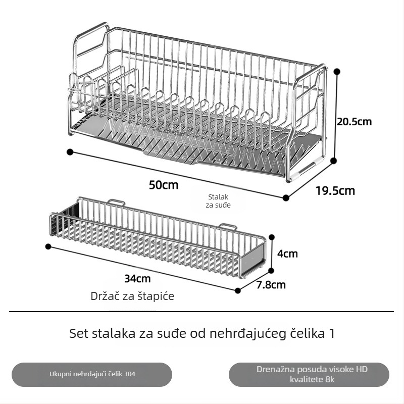 Stalak za sušenje posuđa od nehrđajućeg čelika, višenamjenski kuhinjski odvjes za tanjure