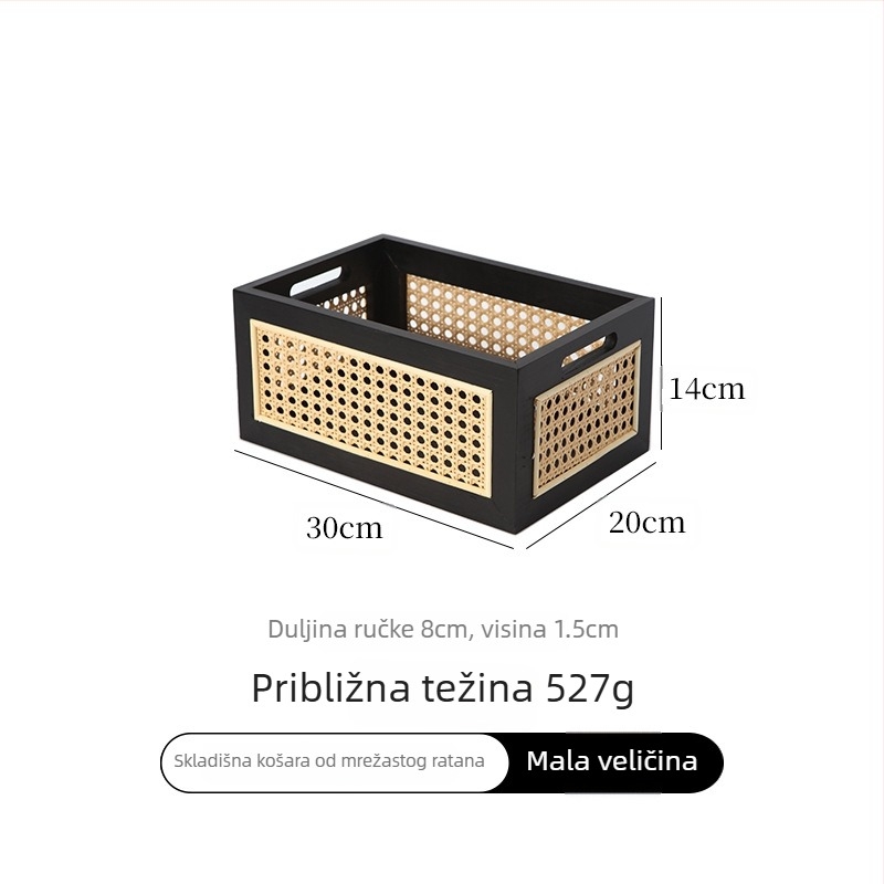 Košara za pohranu od imitacijskog ratana za kućnu upotrebu, pleteni stolni koš za igračke, grickalice i kozmetiku te druge predmete, drvena kutija za pohranu u japanskom stilu