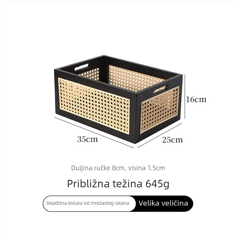 Košara za pohranu od imitacijskog ratana za kućnu upotrebu, pleteni stolni koš za igračke, grickalice i kozmetiku te druge predmete, drvena kutija za pohranu u japanskom stilu