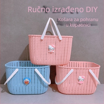 Prijenosna košara za pohranu od imitacije ratana, kupaonski viseći/stolni organizator, sladak crtani dizajn, plastika, plava