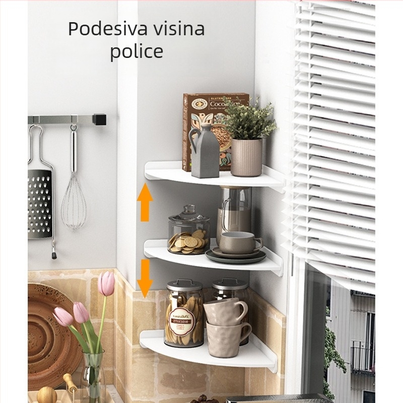 4-slojna zidna polica za kuhinju i kupaonicu, PVC, bez bušenja, kutna polica