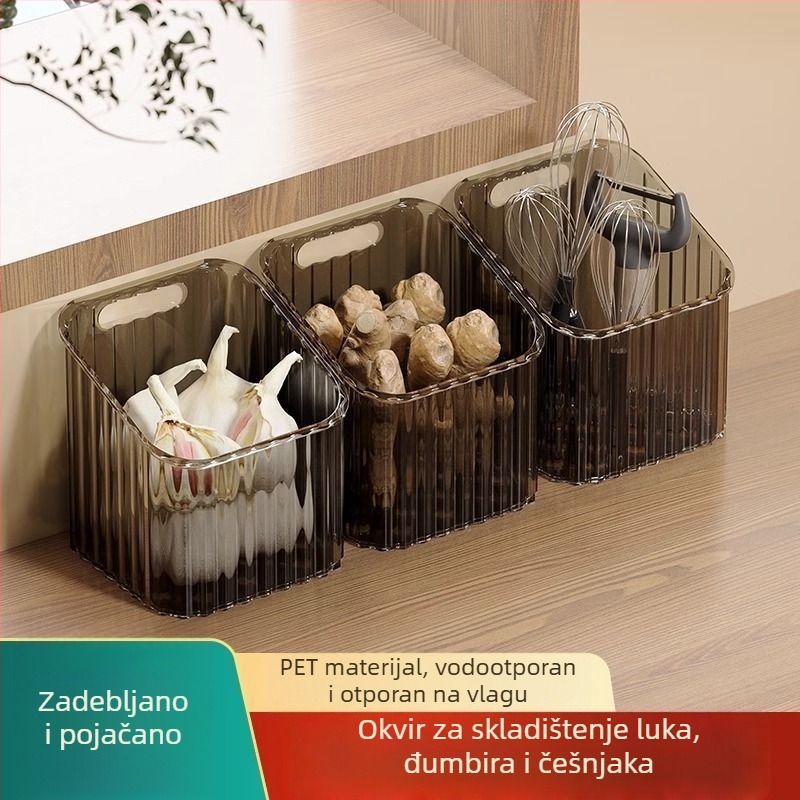 Plastična kuhinjska polica s usisnim čašicama za skladištenje luka, đumbira i češnjaka; zidni koš bez bušenja