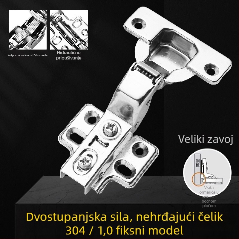 Pante za ormar od nehrđajućeg čelika 304, set od 5 komada, debeli amortizer, dvostupanjsko pomoćno rameno, hidraulički amortizer