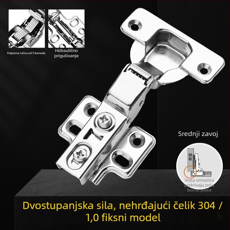 Pante za ormar od nehrđajućeg čelika 304, set od 5 komada, debeli amortizer, dvostupanjsko pomoćno rameno, hidraulički amortizer