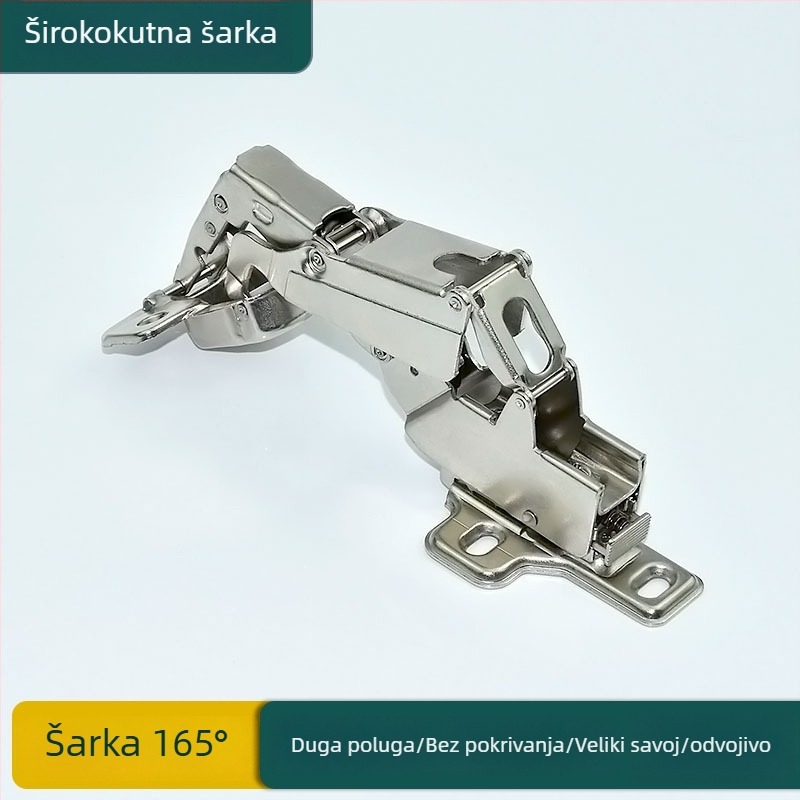 Šarka za kutne ormarske vrata s amortizerom, 165 stupnjeva, niklirani čelik