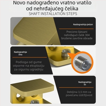 Šarniri od nehrđajućeg čelika za staklena vrata vitrine – gornji i donji pivot, bez bušenja, klips za staklo