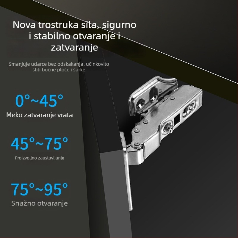Hidraulična šarka ormarića s tri razine potpunog tlumenja, za vrata debljine 16–28 mm