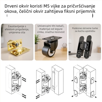 Teški skriveni šarke za vrata tajne sobe u knjižnici, 3D podesivi križni dizajn, skrivene drvene vrata s vanjskim otvorom