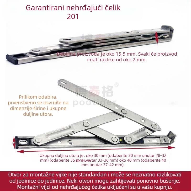 304 nehrđajući čelik; držač prozora za gornje otvaranje; četverostruki spoj; klizni držač; ograničivač vjetra; šarka