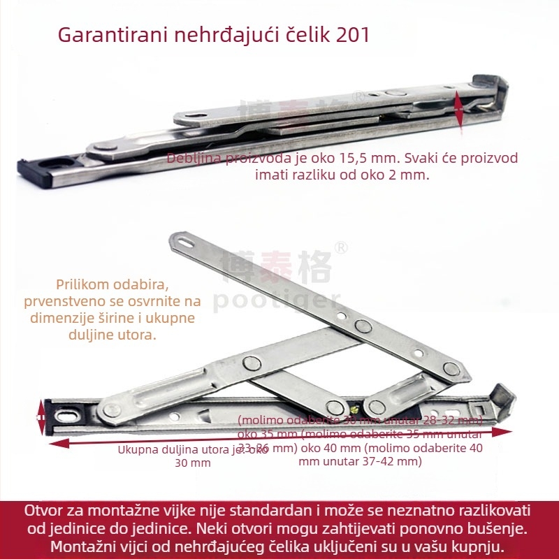 304 nehrđajući čelik; držač prozora za gornje otvaranje; četverostruki spoj; klizni držač; ograničivač vjetra; šarka