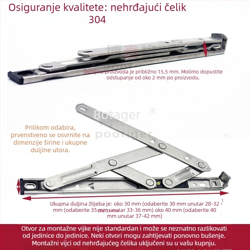 304 nehrđajući čelik; držač prozora za gornje otvaranje; četverostruki spoj; klizni držač; ograničivač vjetra; šarka