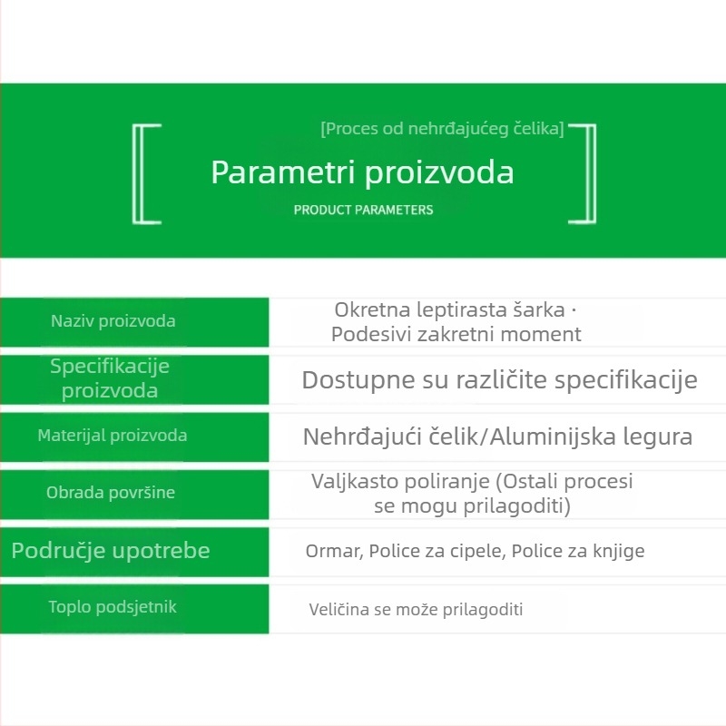 Okov od aluminijskog legura s momentom, podešeno zaustavljanje s tlom, podešavanje položaja šarke, tlomljiva sklopiva šarka