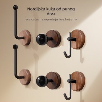 Nordijska masivna drvena vješalica za kapute od orahovog drveta, zidna bez bušenja, samoljepiva, elegantnog dizajna