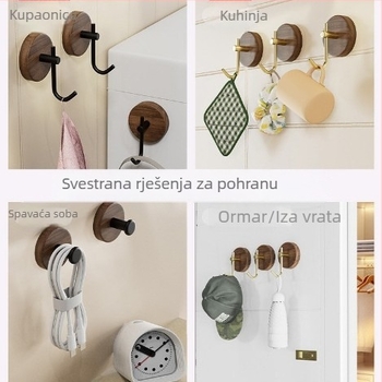 Nordijska masivna drvena vješalica za kapute od orahovog drveta, zidna bez bušenja, samoljepiva, elegantnog dizajna