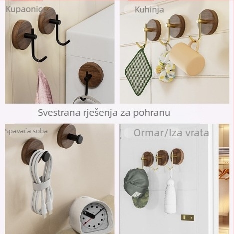 Nordijska masivna drvena vješalica za kapute od orahovog drveta, zidna bez bušenja, samoljepiva, elegantnog dizajna