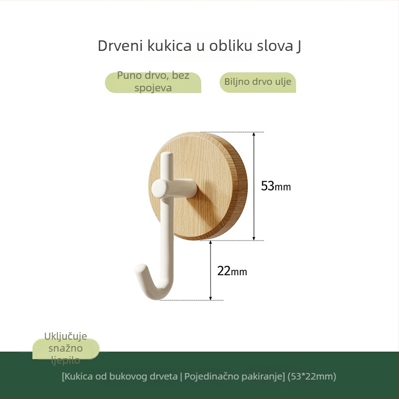 Nordijska masivna drvena vješalica za kapute od orahovog drveta, zidna bez bušenja, samoljepiva, elegantnog dizajna