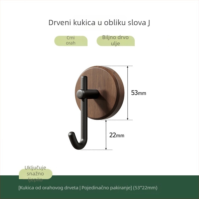 Nordijska masivna drvena vješalica za kapute od orahovog drveta, zidna bez bušenja, samoljepiva, elegantnog dizajna