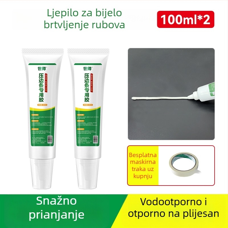 Drveni rub poda s ljepilom za spojeve oko vrata i metalni prag – ljepilo bez čavlji