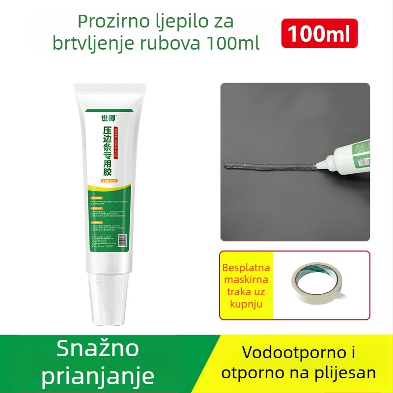 Drveni rub poda s ljepilom za spojeve oko vrata i metalni prag – ljepilo bez čavlji