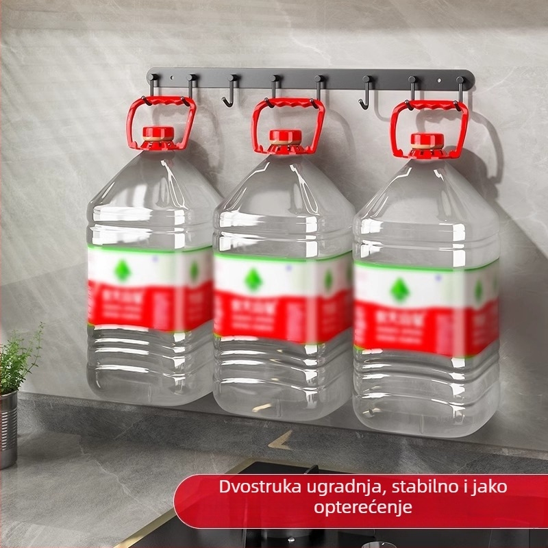 Nerezni zidni držač za kuhinju s višestrukim kukama za organizaciju kuhinjskih posuda