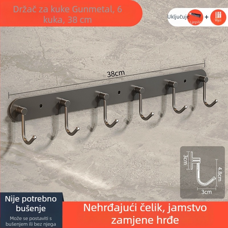 Nerezni zidni držač za kuhinju s višestrukim kukama za organizaciju kuhinjskih posuda