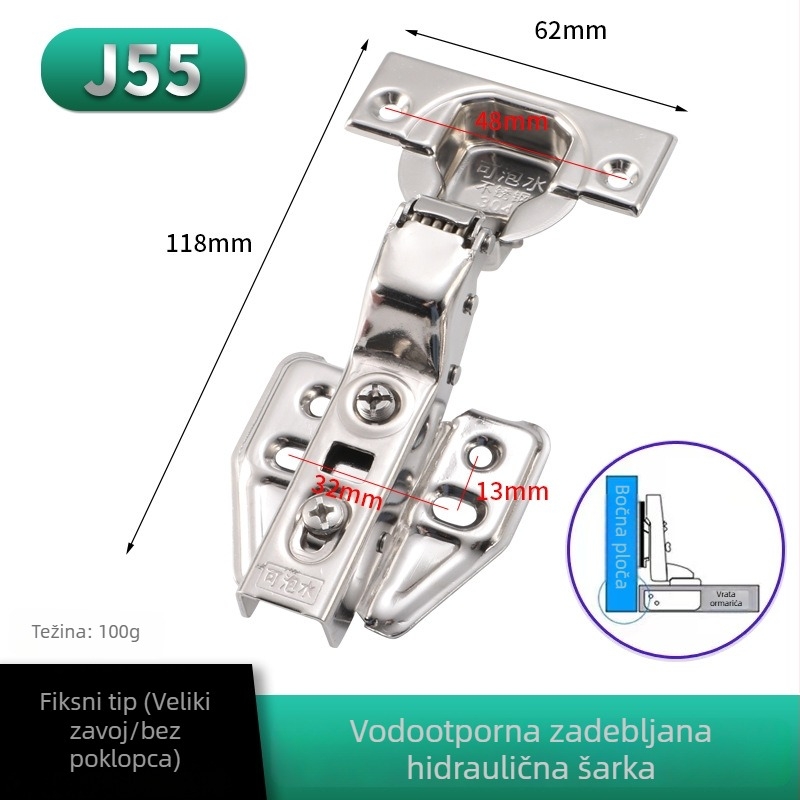 Odvojivi hidraulični šarniri za vrata ormara i kupaonskih ormarića, nehrđajući čelik, model J65, vodootporan hardver