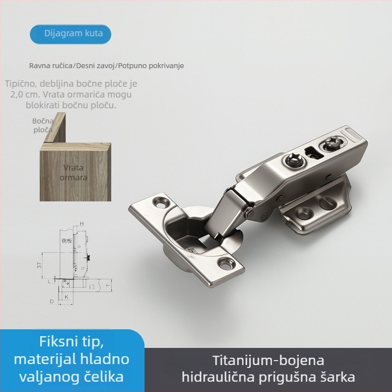 Šarka s pozicioniranjem, dvostupanjska snaga s tlomom, za vrata ormara i garderobe, u boji titan ili nikl