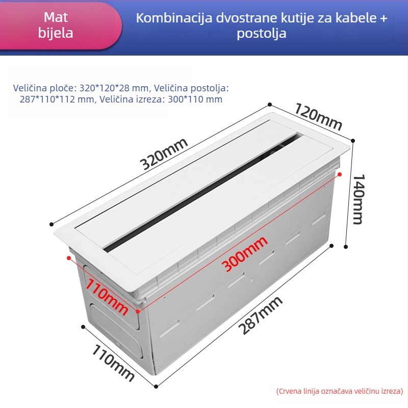 Kutija za upravljanje kabelima za stol s poklopom otvora za kabel i donjom kutijom, višenamjenska 86 utičnica, skrivena