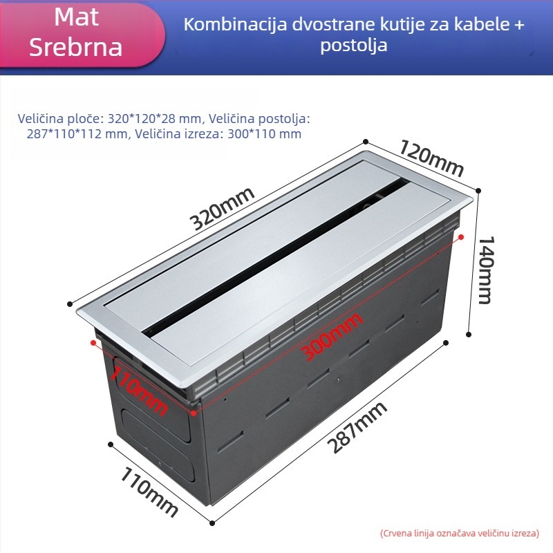 Kutija za upravljanje kabelima za stol s poklopom otvora za kabel i donjom kutijom, višenamjenska 86 utičnica, skrivena