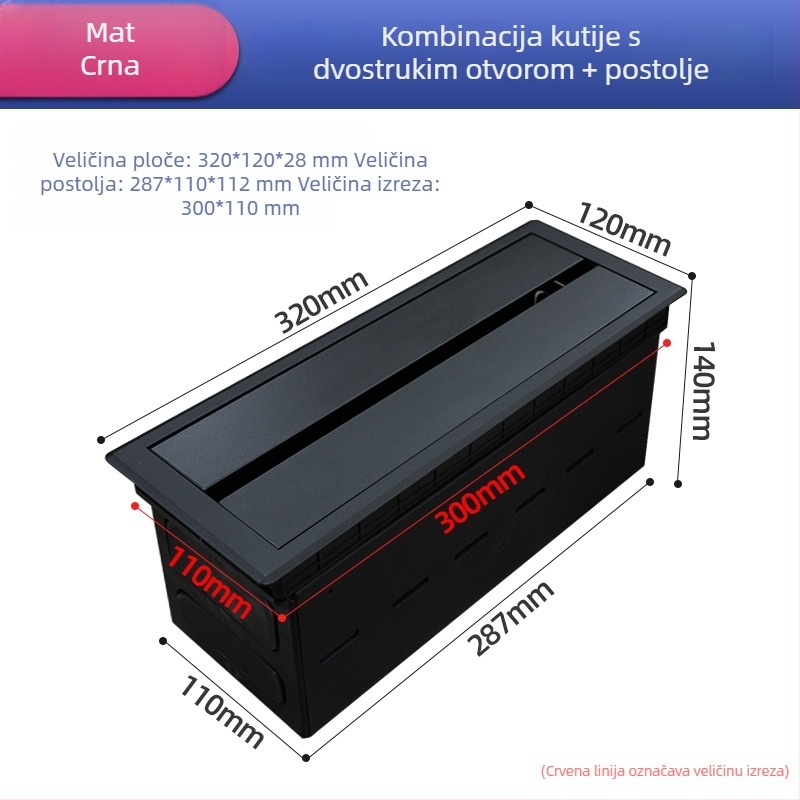 Kutija za upravljanje kabelima za stol s poklopom otvora za kabel i donjom kutijom, višenamjenska 86 utičnica, skrivena