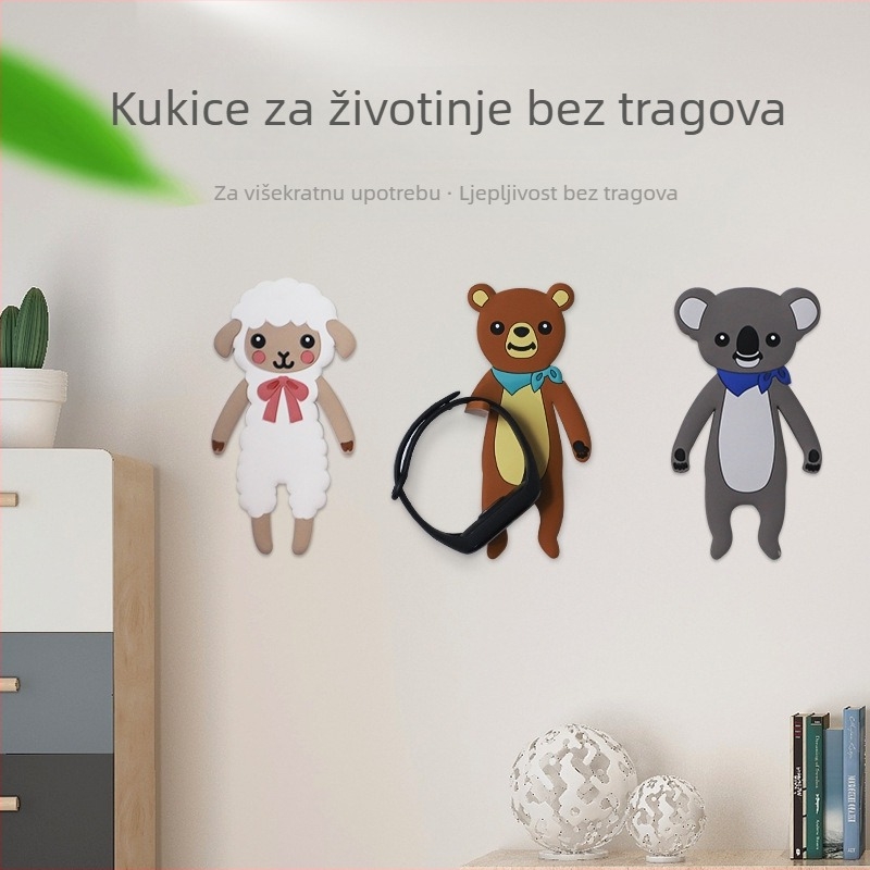 Ljepljiva kuka za zid – slatki životinjski lik, PVC, bez čavlića