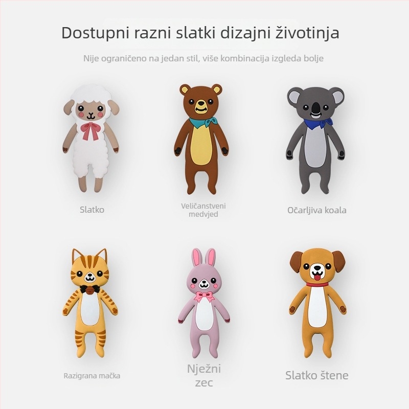 Ljepljiva kuka za zid – slatki životinjski lik, PVC, bez čavlića