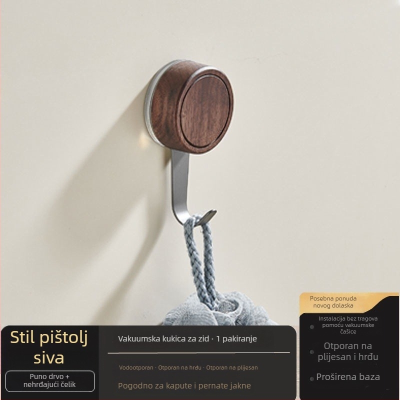 Kuka od masivnog drveta sa usisnim nastavkom, bez bušenja, nosivost 1–3 kg, za kupaonicu