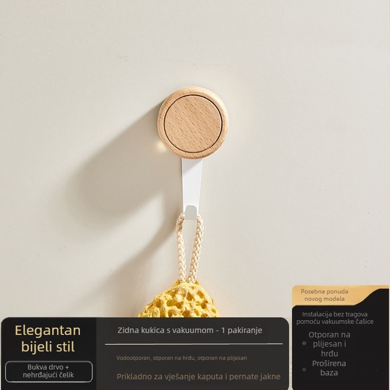 Kuka od masivnog drveta sa usisnim nastavkom, bez bušenja, nosivost 1–3 kg, za kupaonicu