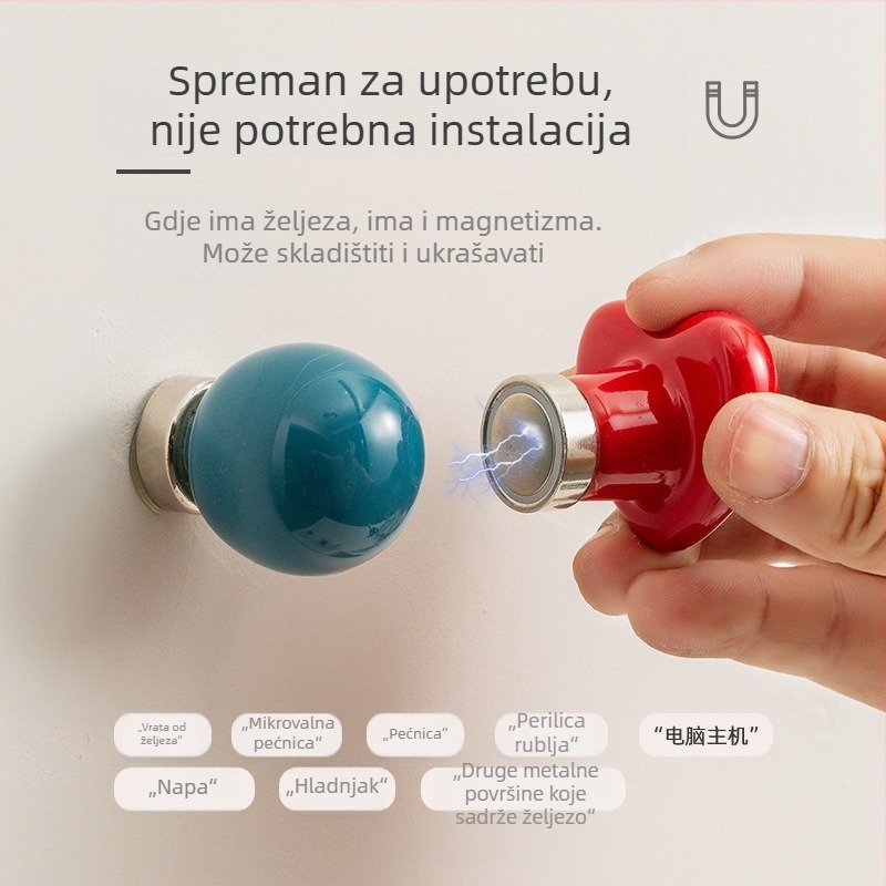Kuka magnetska s keramičkom kuglom, nordijskog stila, za zid dnevnog boravka – bez bušenja, jedna kuka, snažna