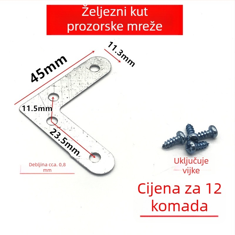 Kutni spoj za prozorsku mrežu, 7-oblik železni kut, najlon i željezo, vanjski plast i aluminijska legura, moderan minimalistički stil