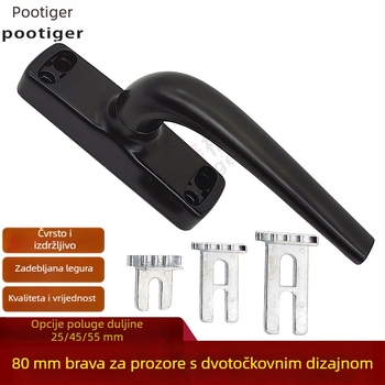 Kvaka za prozor od aluminijske legure s razmakom rupa 80 mm, za prozore i vrata s mostovom konstrukcijom; prijenosna ručica, vučna ručica, aluminijski dodatci