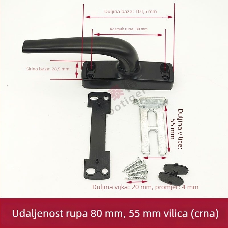 Kvaka za prozor od aluminijske legure s razmakom rupa 80 mm, za prozore i vrata s mostovom konstrukcijom; prijenosna ručica, vučna ručica, aluminijski dodatci