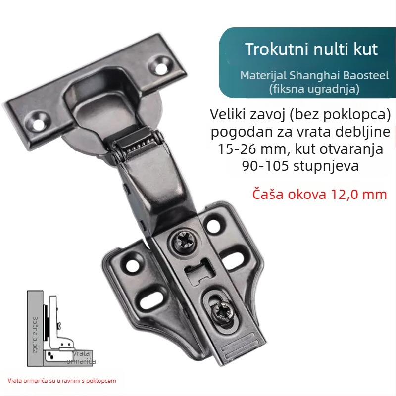 Trostepena hidraulična šarka s bakrenom završnom obradom, otporna na hrđu, tlmič bez kuta za debela vrata ormarića