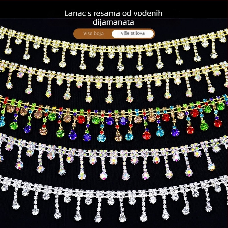 Ručno šivani lanac s kristalima za DIY nakit, lanac s resicama za odjeću
