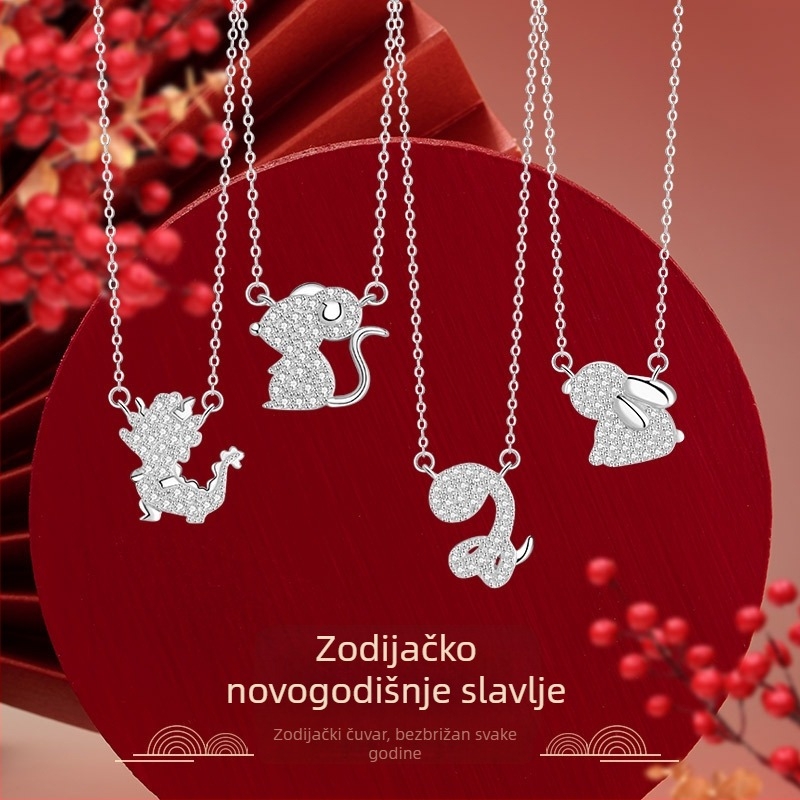 Srebro 999 lanac s kineskim zodijakom, diskretan dizajn, lagani luksuz Godini zmije, privjesak sa cirkonim