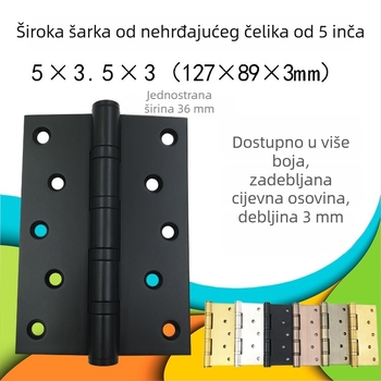 5-inčne šarke od nehrđajućeg čelika za vrata i prozore, proširene i debele, mat crne, s ležajem, vatrootporne i tihe
